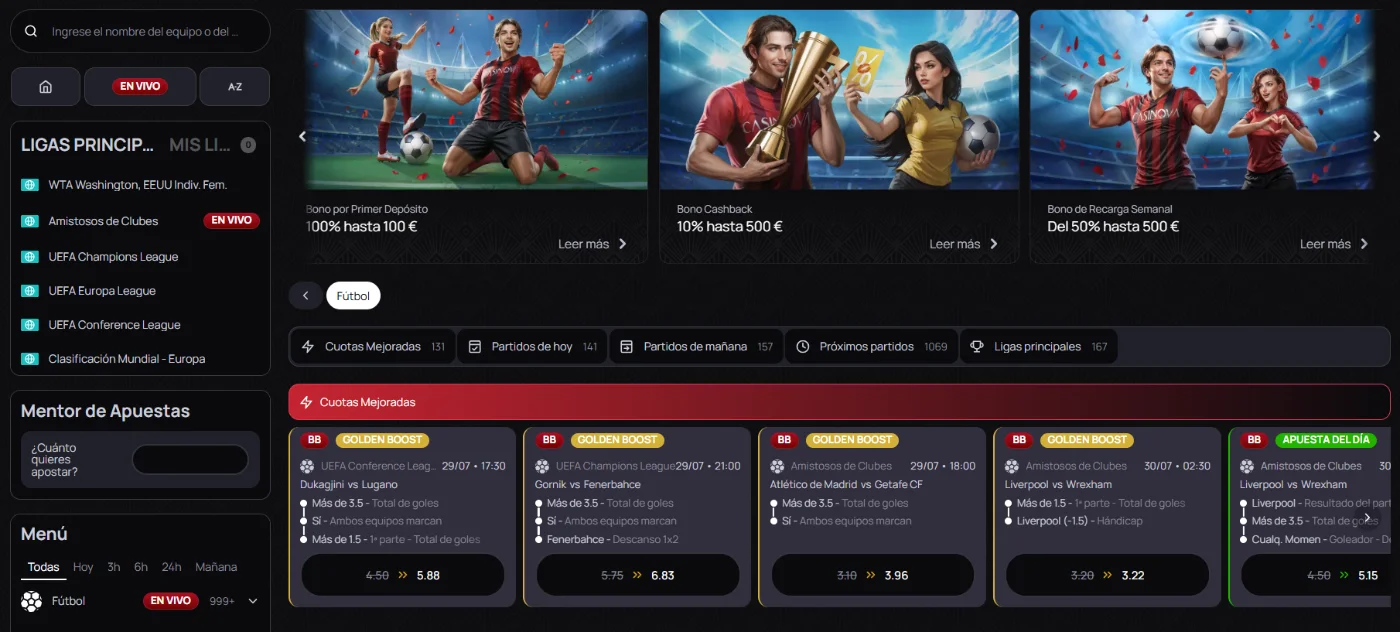 Apuestas deportivas y eSports en Casinova